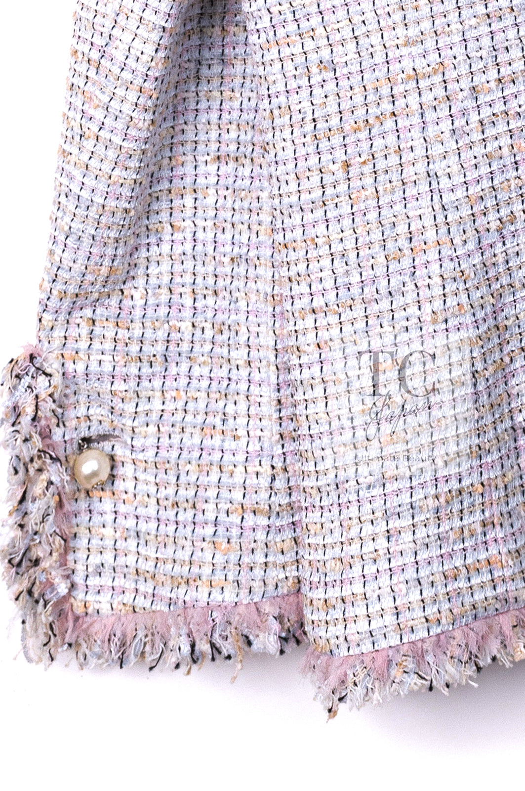 CHANEL 04S Pink Ivory Gray Fringe Cotton Tweed Jacket 42 シャネル ピンク アイボリー フリンジ コットン ツイード ジャケット 即発