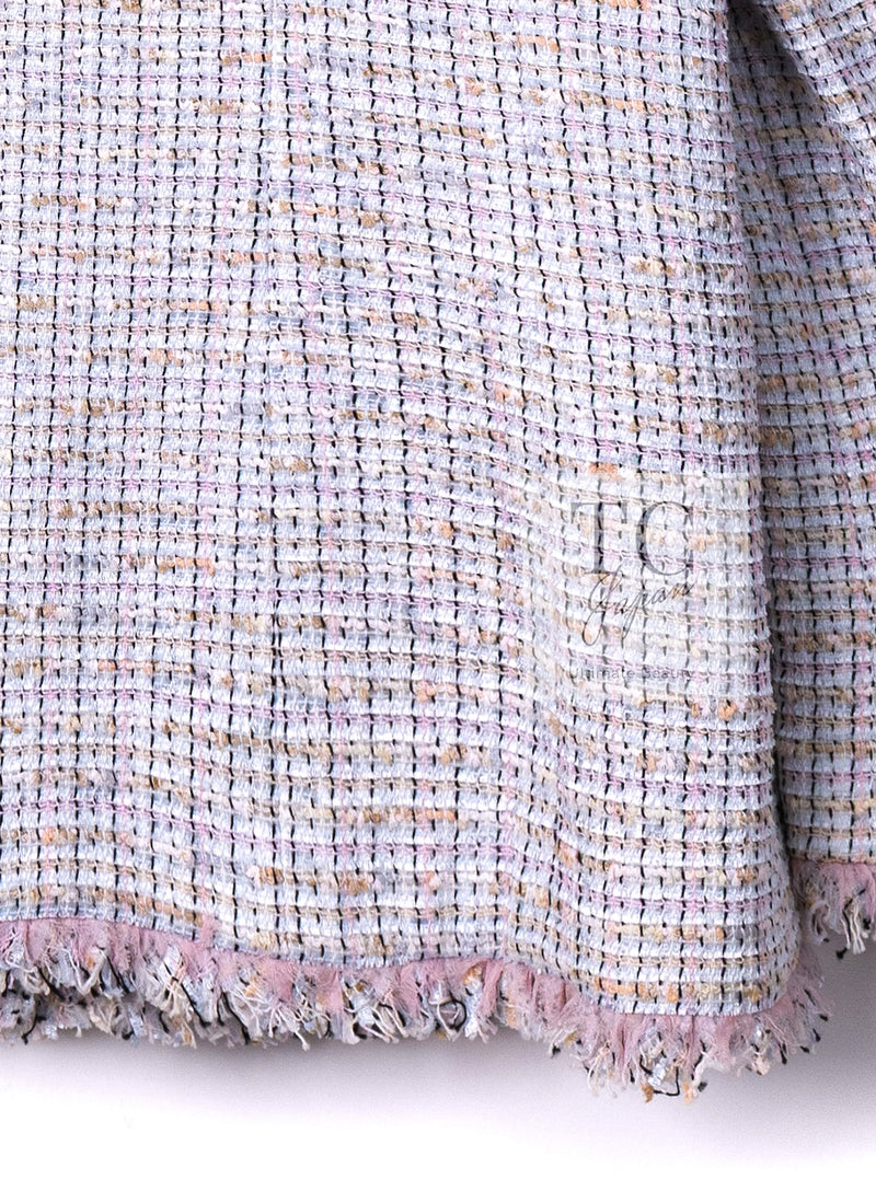CHANEL 04S Pink Ivory Gray Fringe Cotton Tweed Jacket 42 シャネル ピンク アイボリー フリンジ コットン ツイード ジャケット 即発