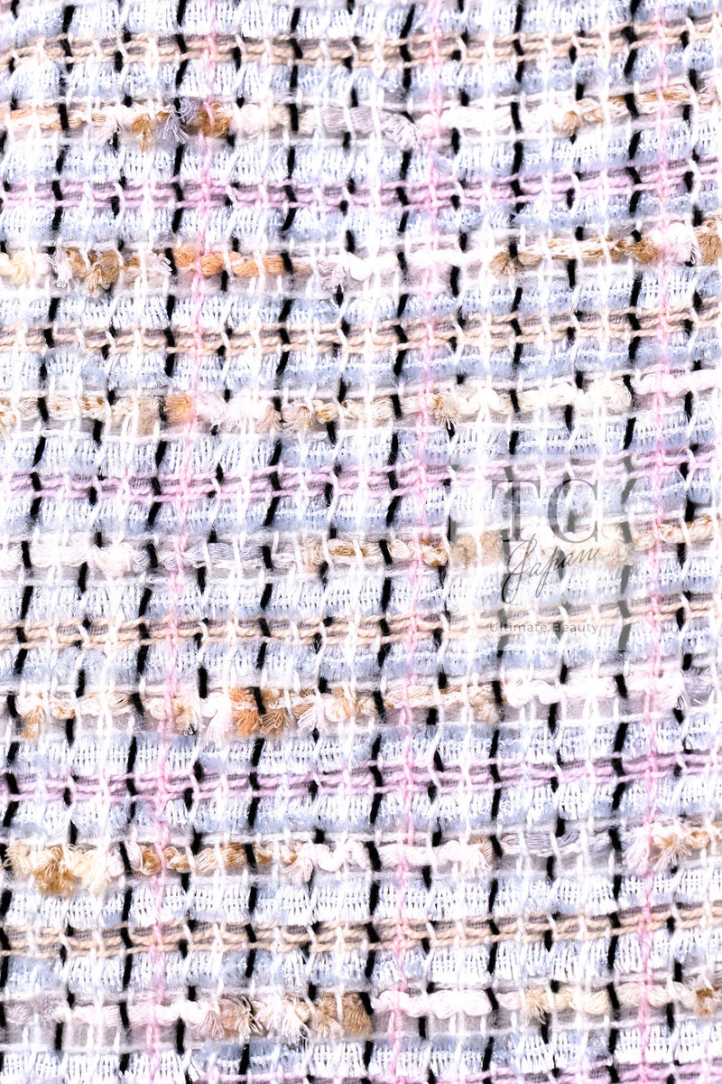 CHANEL 04S Pink Ivory Gray Fringe Cotton Tweed Jacket 42 シャネル ピンク アイボリー フリンジ コットン ツイード ジャケット 即発