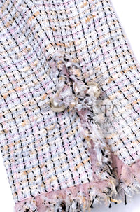 CHANEL 04S Pink Ivory Gray Fringe Cotton Tweed Jacket 42 シャネル ピンク アイボリー フリンジ コットン ツイード ジャケット 即発