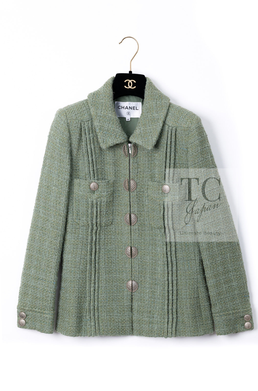 CHANEL 17C green tweed wool cotton women's jacket 1