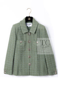 CHANEL 17C Olive Moss Green Wool Cotton Tweed Jacket 38 シャネル オリーブ モス グリーン ウール コットン ツイード ジャケット 即発