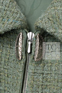 CHANEL 17C Olive Moss Green Wool Cotton Tweed Jacket 38 シャネル オリーブ モス グリーン ウール コットン ツイード ジャケット 即発