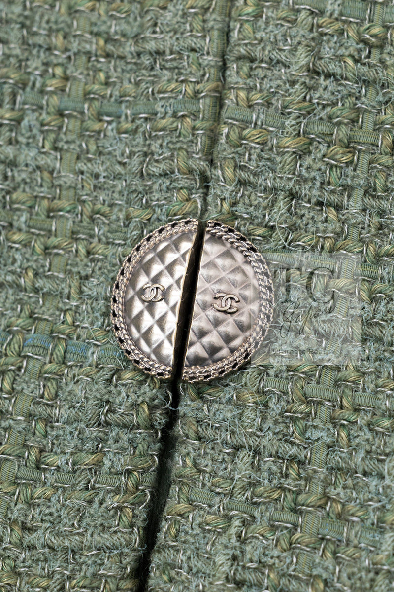 CHANEL 17C Olive Moss Green Wool Cotton Tweed Jacket 38 シャネル オリーブ モス グリーン ウール コットン ツイード ジャケット 即発