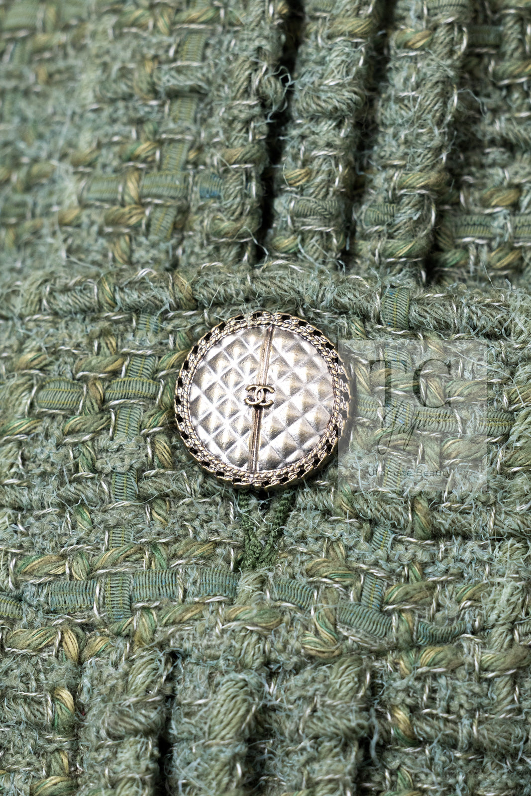 CHANEL 17C Olive Moss Green Wool Cotton Tweed Jacket 38 シャネル オリーブ モス グリーン ウール コットン ツイード ジャケット 即発