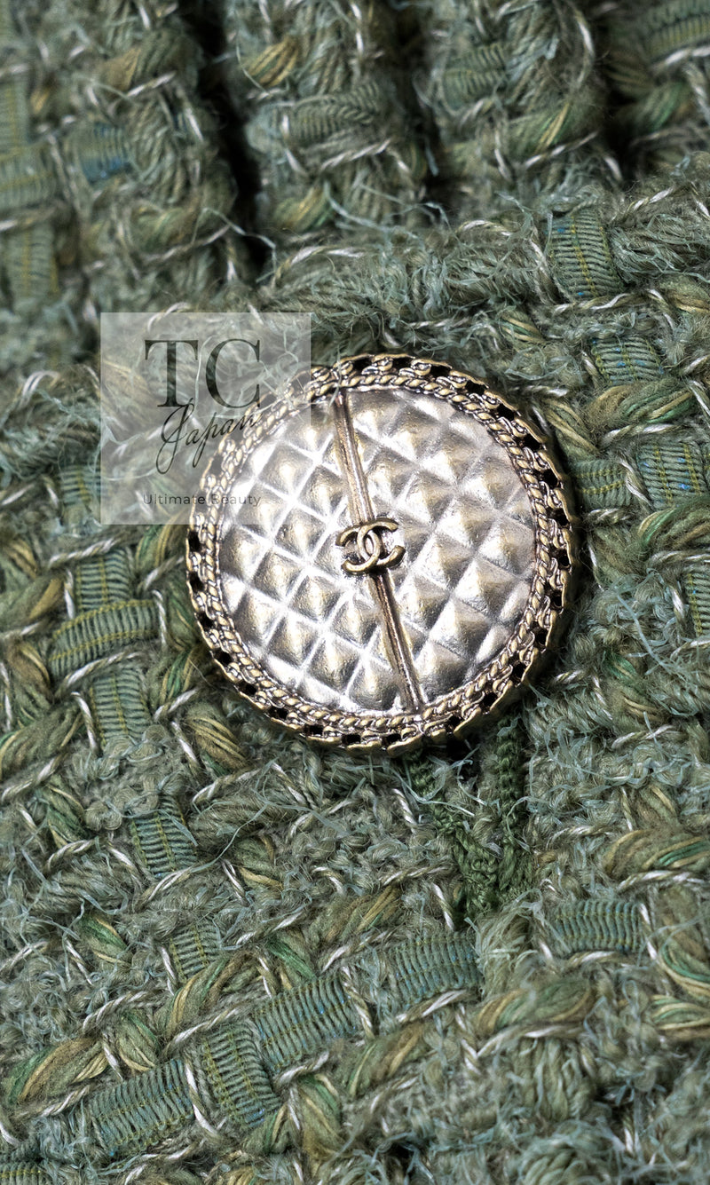 CHANEL 17C Olive Moss Green Wool Cotton Tweed Jacket 38 シャネル オリーブ モス グリーン ウール コットン ツイード ジャケット 即発