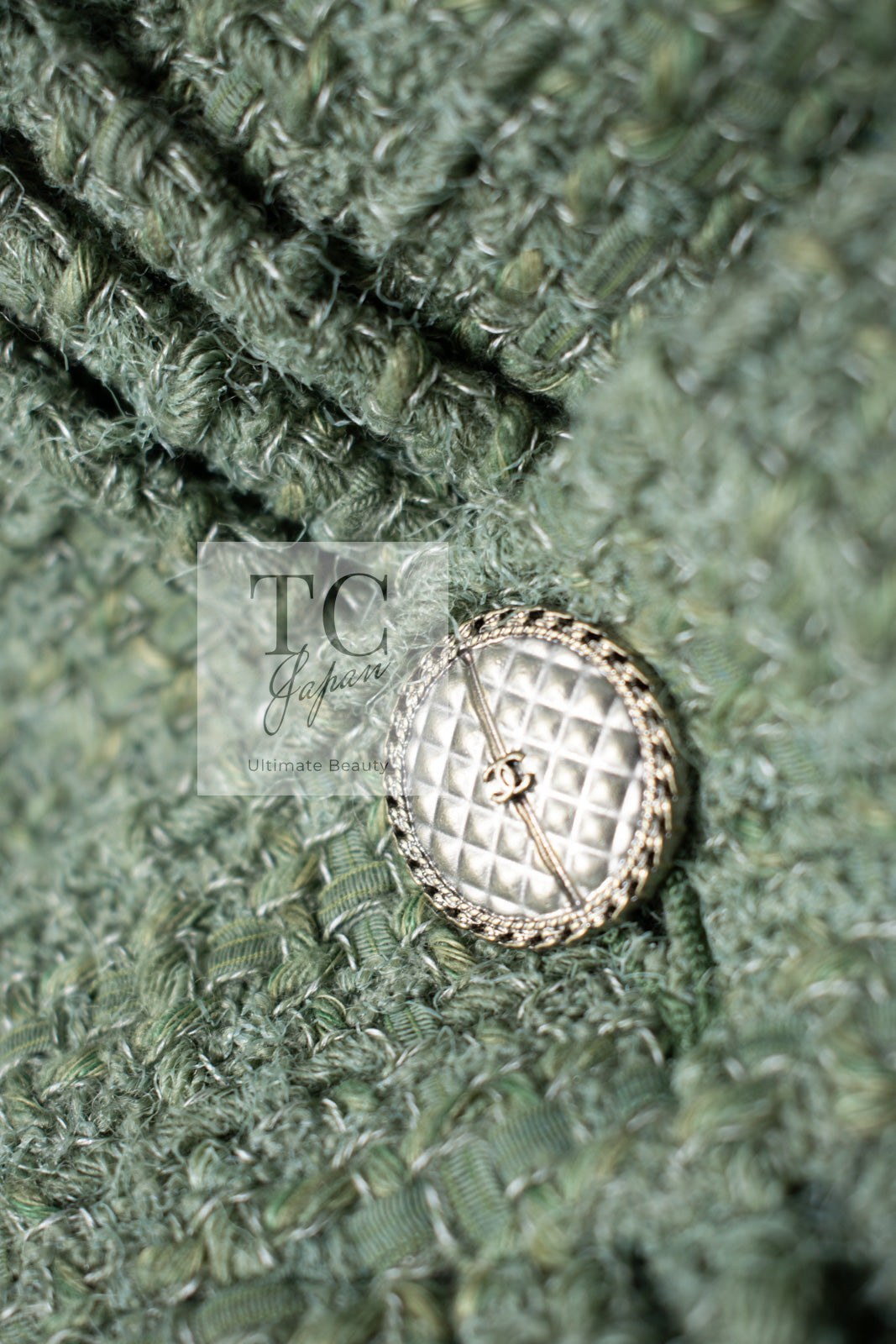 CHANEL 17C Olive Moss Green Wool Cotton Tweed Jacket 38 シャネル オリーブ モス グリーン ウール コットン ツイード ジャケット 即発