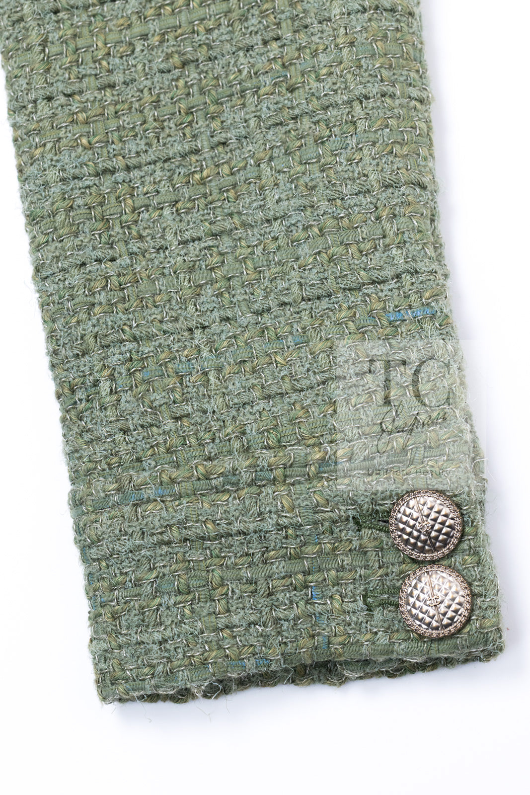 CHANEL 17C Olive Moss Green Wool Cotton Tweed Jacket 38 シャネル オリーブ モス グリーン ウール コットン ツイード ジャケット 即発