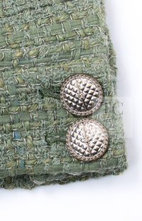 CHANEL 17C Olive Moss Green Wool Cotton Tweed Jacket 38 シャネル オリーブ モス グリーン ウール コットン ツイード ジャケット 即発