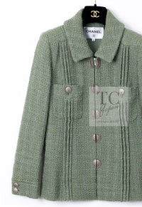 CHANEL 17C Olive Moss Green Wool Cotton Tweed Jacket 38 シャネル オリーブ モス グリーン ウール コットン ツイード ジャケット 即発