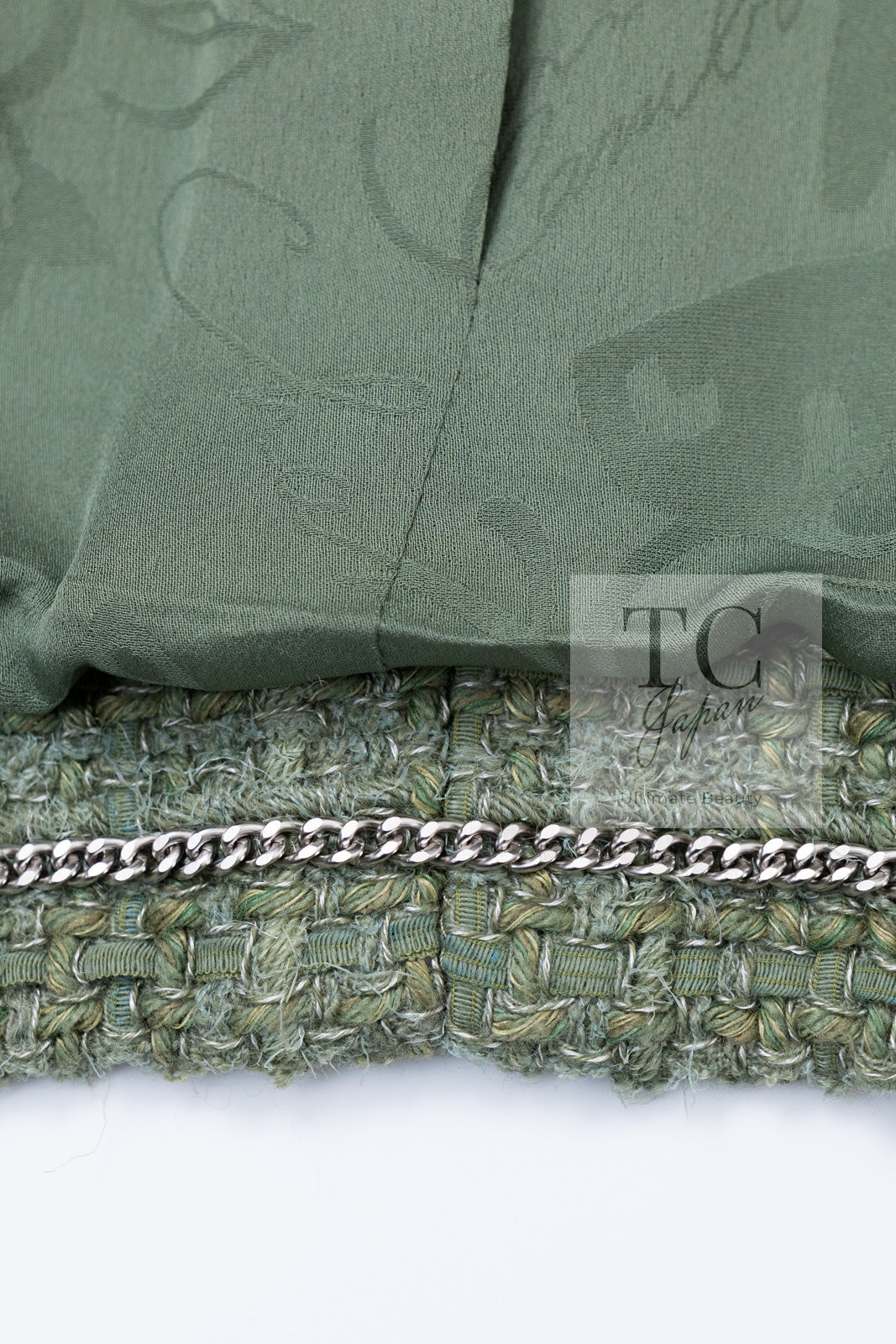 CHANEL 17C Olive Moss Green Wool Cotton Tweed Jacket 38 シャネル オリーブ モス グリーン ウール コットン ツイード ジャケット 即発