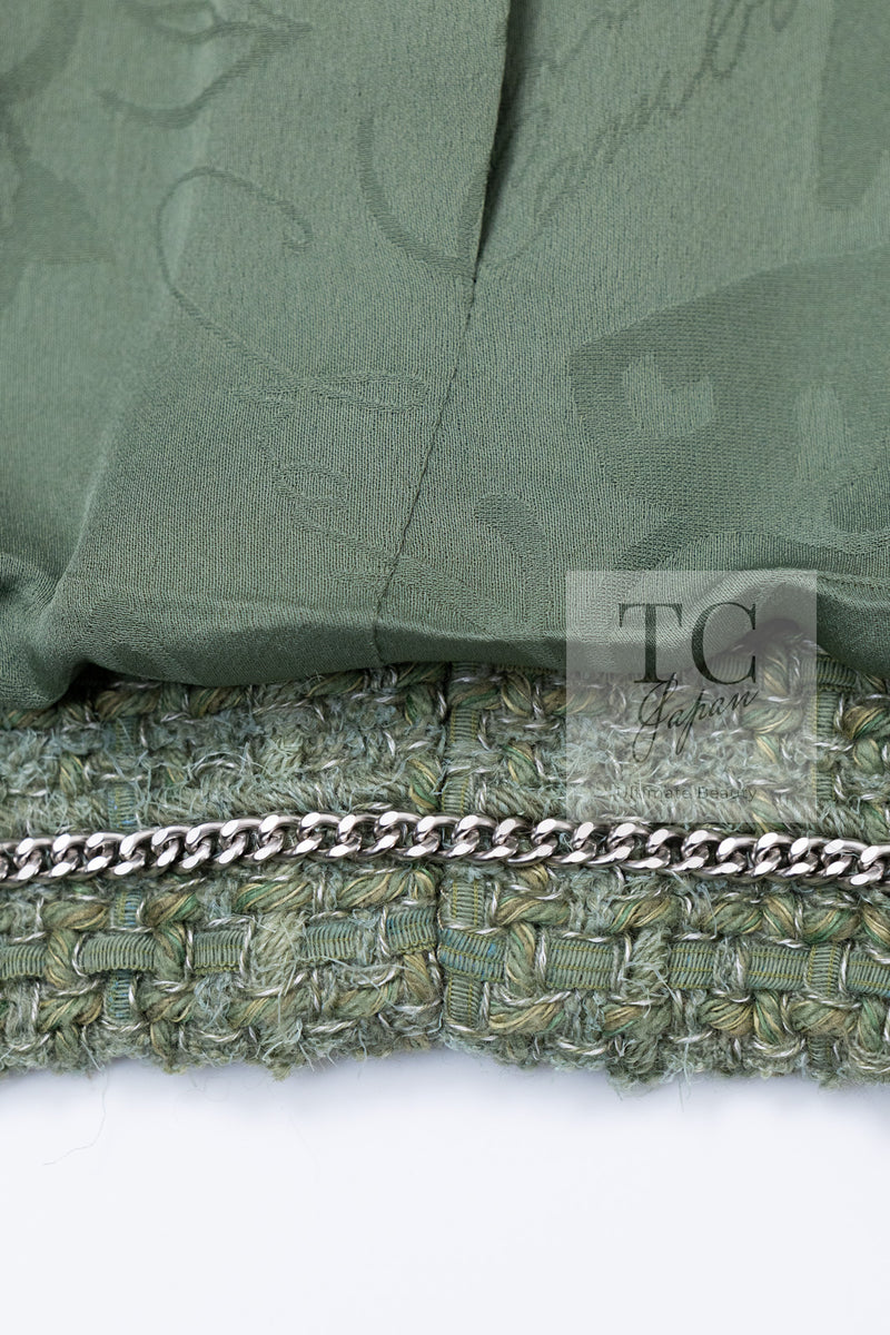 CHANEL 17C Olive Moss Green Wool Cotton Tweed Jacket 38 シャネル オリーブ モス グリーン ウール コットン ツイード ジャケット 即発