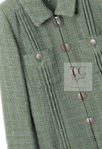 CHANEL 17C Olive Moss Green Wool Cotton Tweed Jacket 38 シャネル オリーブ モス グリーン ウール コットン ツイード ジャケット 即発