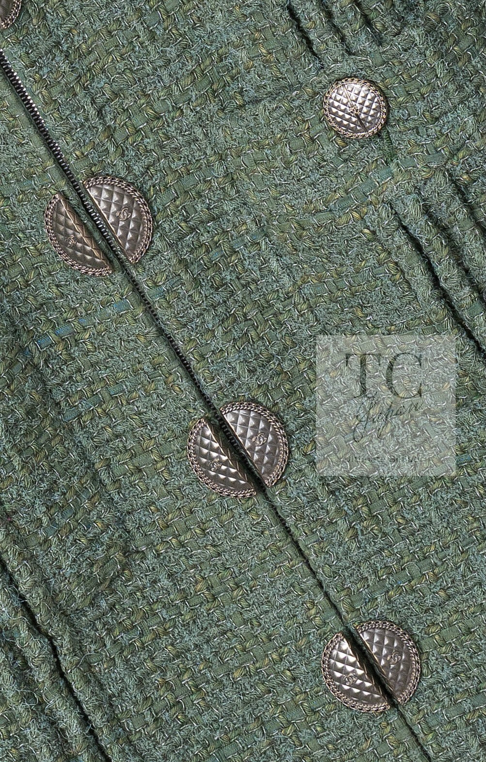 CHANEL 17C Olive Moss Green Wool Cotton Tweed Jacket 38 シャネル オリーブ モス グリーン ウール コットン ツイード ジャケット 即発