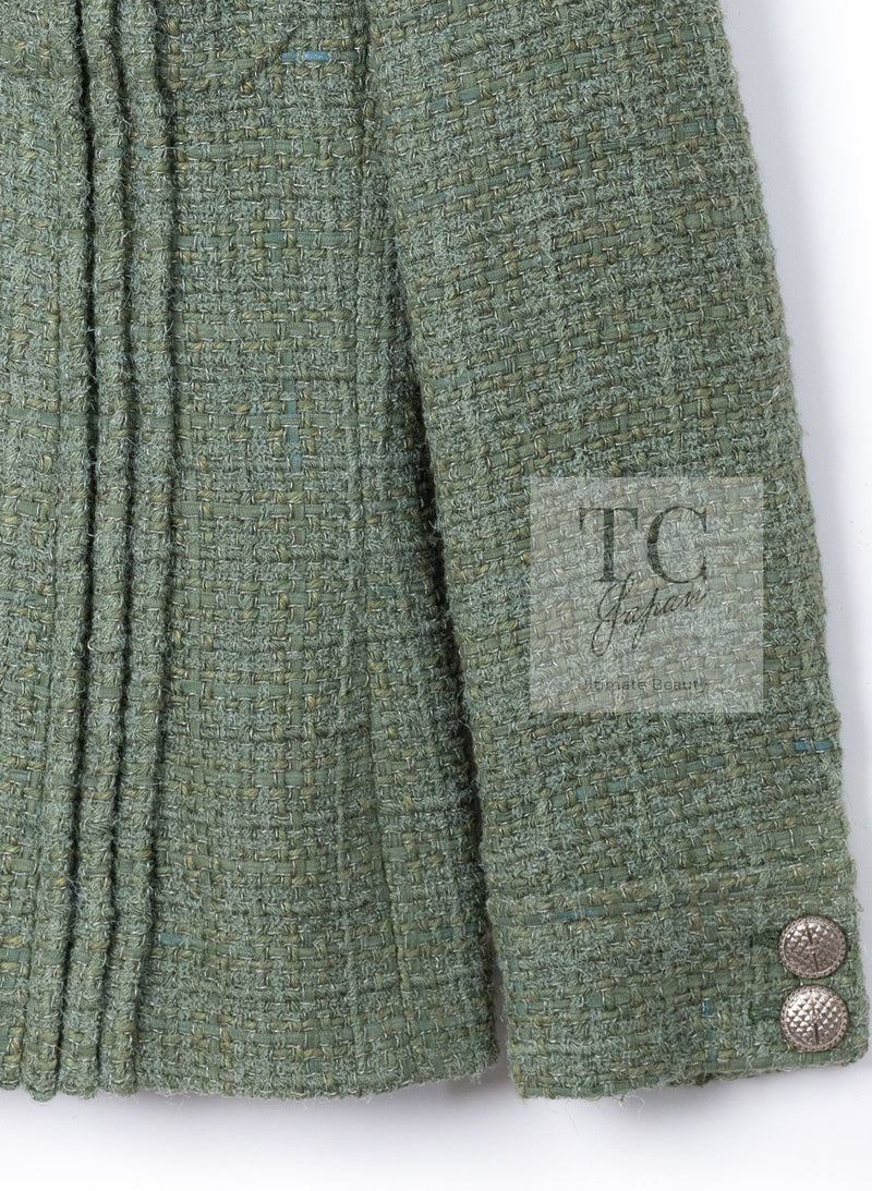 CHANEL 17C Olive Moss Green Wool Cotton Tweed Jacket 38 シャネル オリーブ モス グリーン ウール コットン ツイード ジャケット 即発