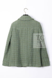 CHANEL 17C Olive Moss Green Wool Cotton Tweed Jacket 38 シャネル オリーブ モス グリーン ウール コットン ツイード ジャケット 即発