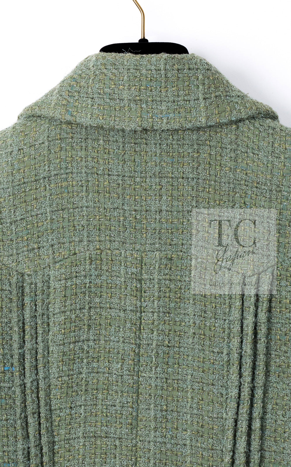 シャネル ジャケット CHANEL グリーン ウール コットン ツイード 17C