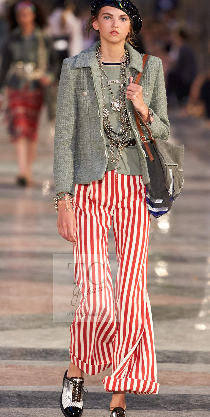 CHANEL 17C Olive Moss Green Wool Cotton Tweed Jacket 38 シャネル オリーブ モス グリーン ウール コットン ツイード ジャケット 即発