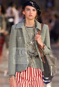 CHANEL 17C Olive Moss Green Wool Cotton Tweed Jacket 38 シャネル オリーブ モス グリーン ウール コットン ツイード ジャケット 即発