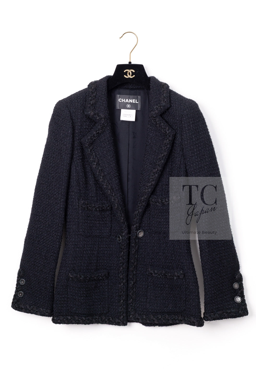 CHANEL 11C black tweed wool CC logo button women's jacket 1