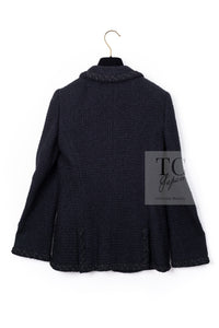 CHANEL 11C Little Black Jacket Tweed Wool Notched Collar 38 シャネル リトル ブラック ジャケット ツイード ウール ココ ボタン 即発