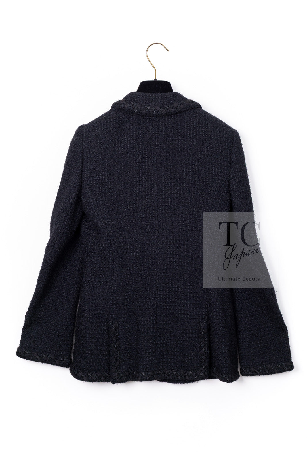 CHANEL 11C Little Black Jacket Tweed Wool Notched Collar 38 シャネル リトル ブラック ジャケット ツイード ウール ココ ボタン 即発