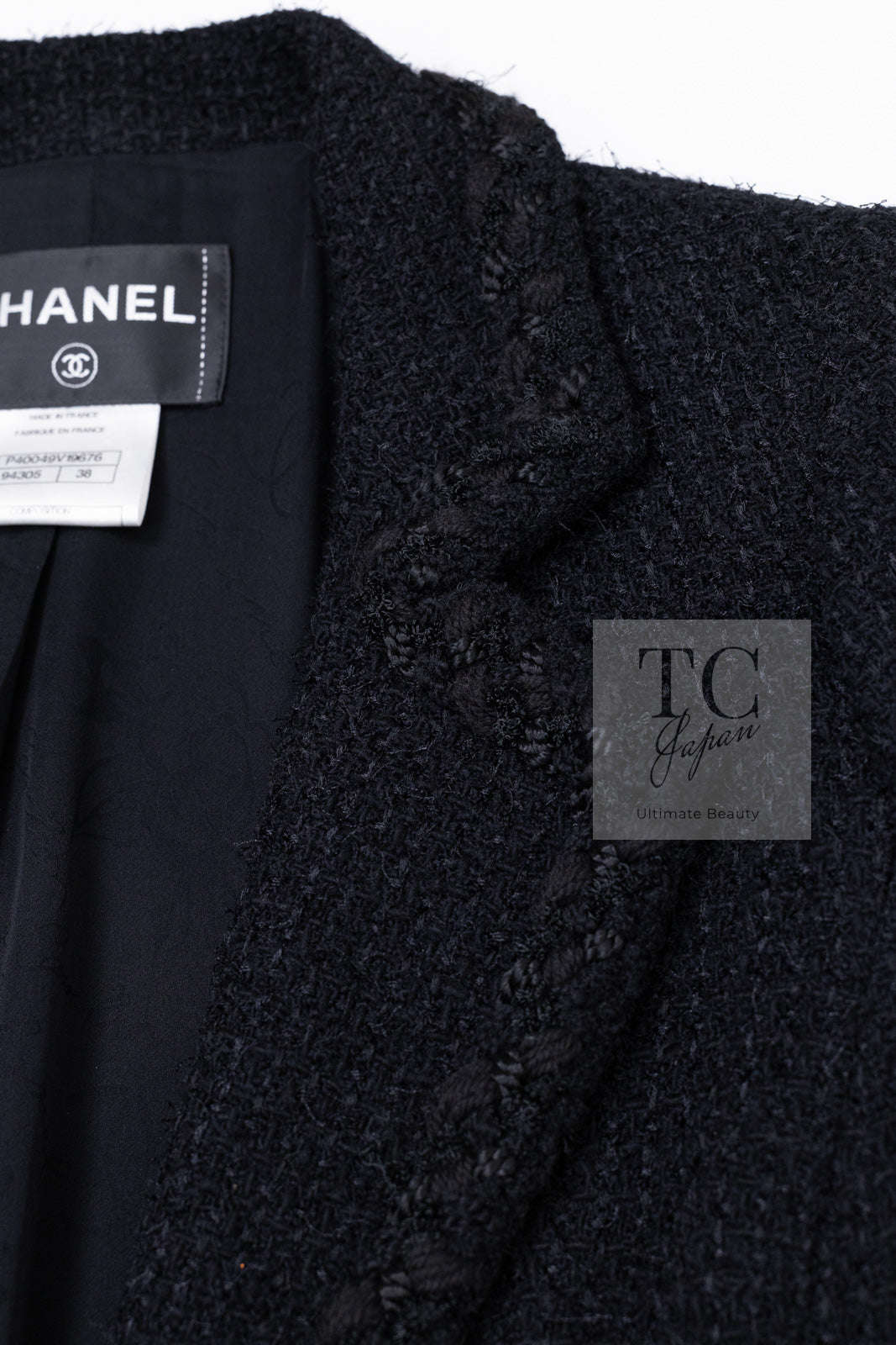 CHANEL 11C Little Black Jacket Tweed Wool Notched Collar 38 シャネル リトル ブラック ジャケット ツイード ウール ココ ボタン 即発