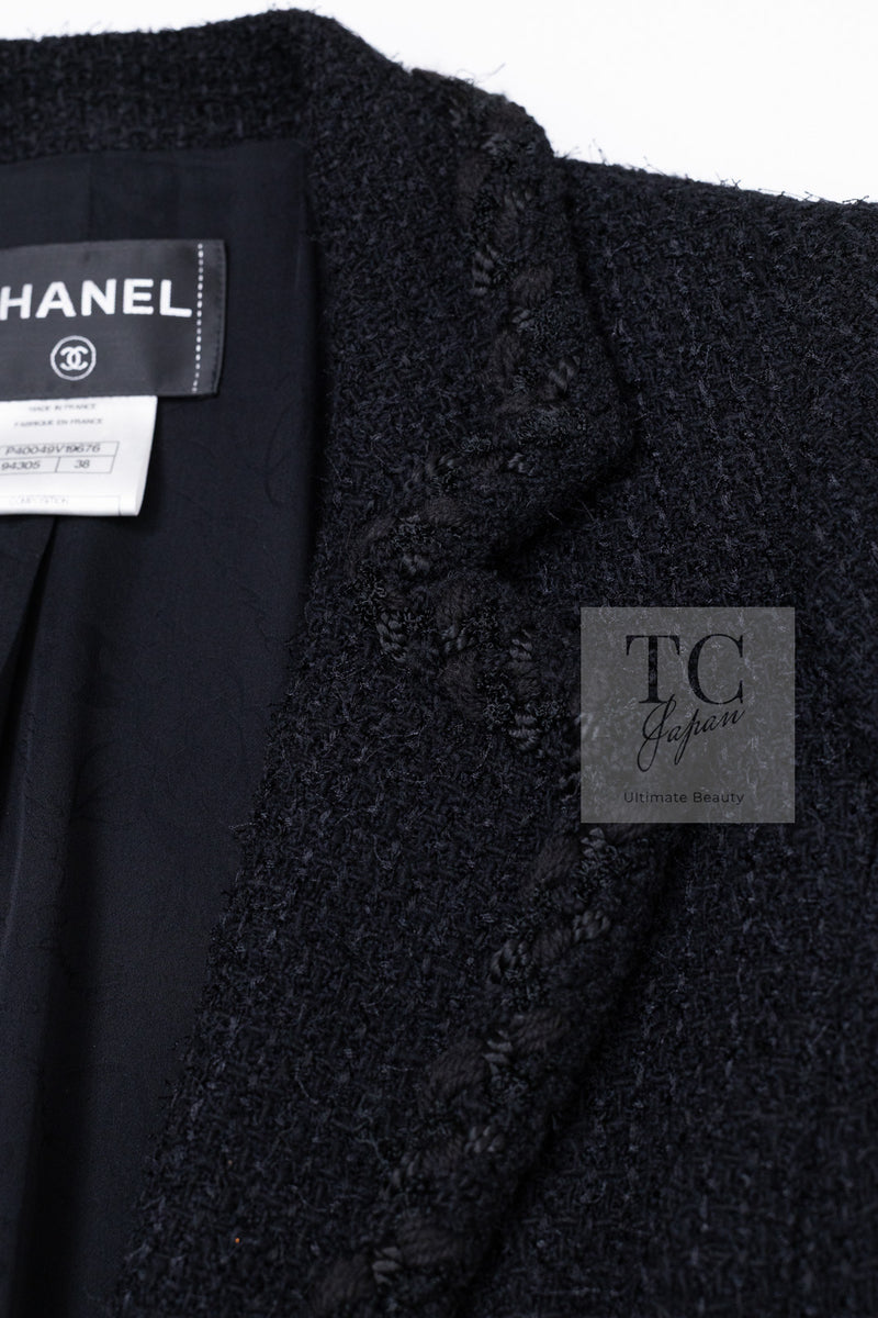 CHANEL 11C Little Black Jacket Tweed Wool Notched Collar 38 シャネル リトル ブラック ジャケット ツイード ウール ココ ボタン 即発