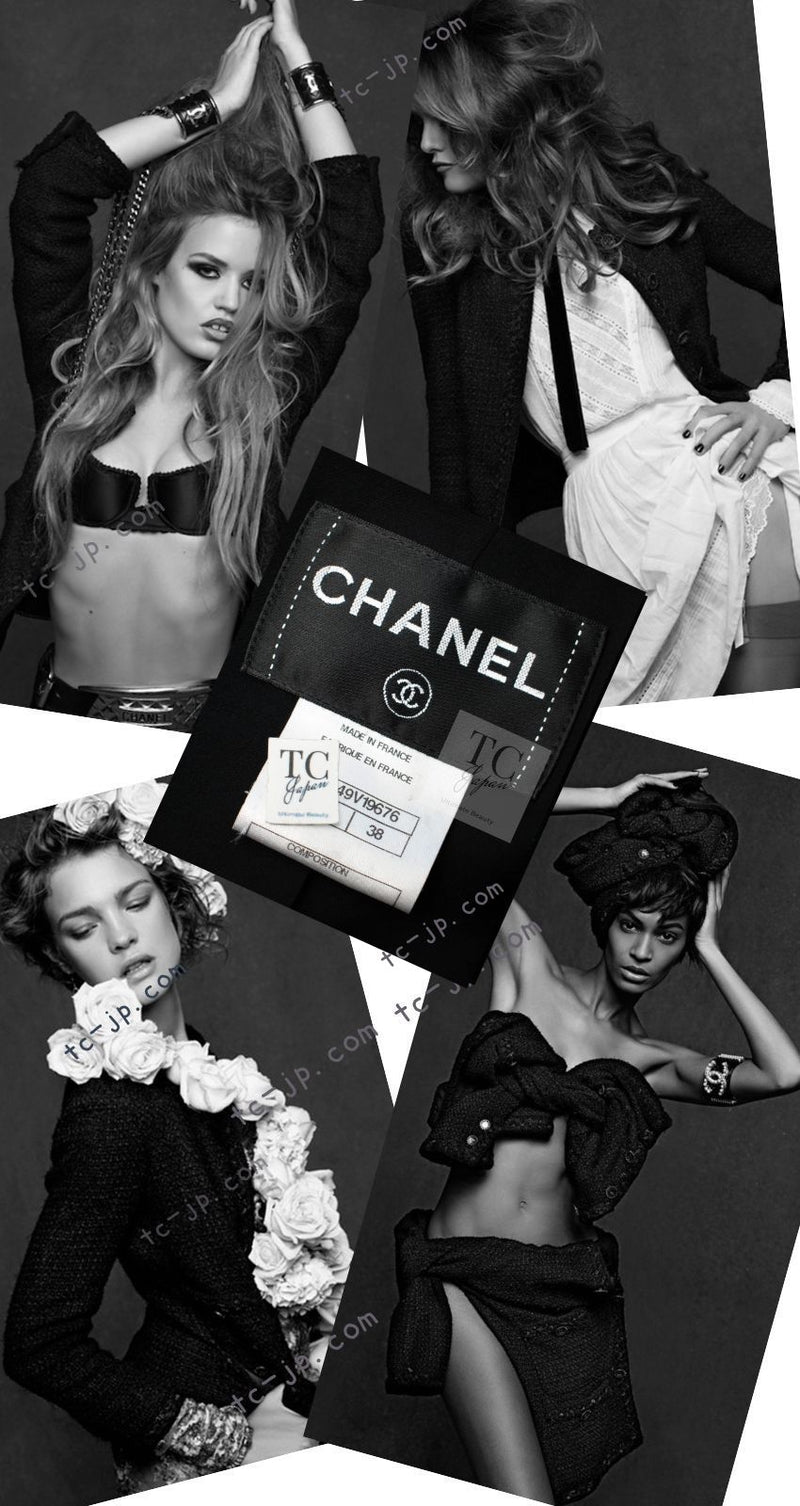 CHANEL 11C Little Black Jacket Tweed Wool Notched Collar 38 シャネル リトル ブラック ジャケット ツイード ウール ココ ボタン 即発