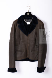 CHANEL 04A Brown Lambskin Leather Riders Zipper Jacket 40 シャネル ブラウン ラムスキン レザー ムートン ライダース ジッパー ジャケット 即発