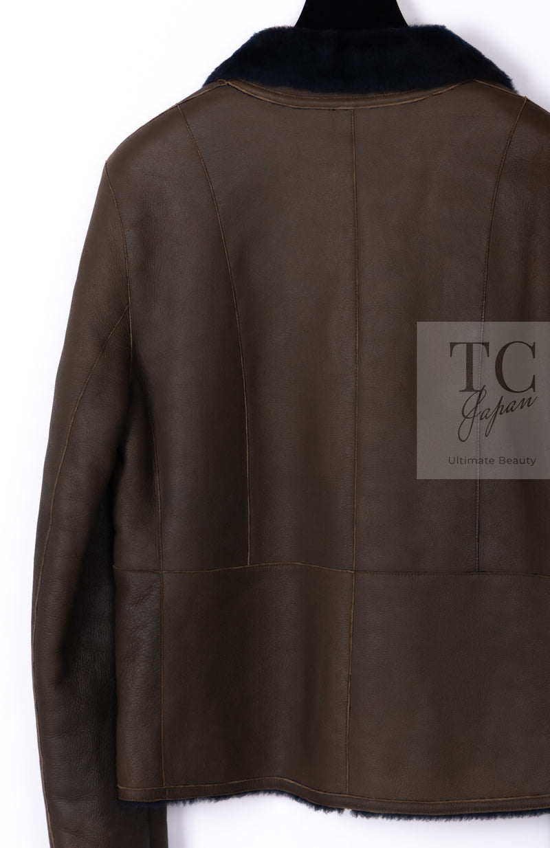 CHANEL 04A Brown Lambskin Leather Riders Zipper Jacket 40 シャネル ブラウン ラムスキン レザー ムートン ライダース ジッパー ジャケット 即発