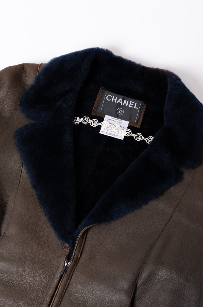CHANEL 04A Brown Lambskin Leather Riders Zipper Jacket 40 シャネル ブラウン ラムスキン レザー ムートン ライダース ジッパー ジャケット 即発