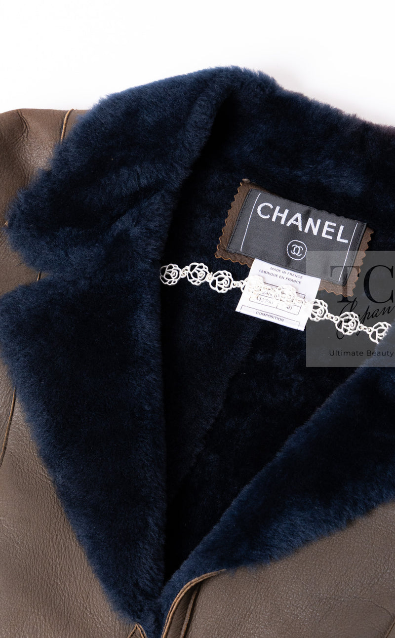 CHANEL 04A Brown Lambskin Leather Riders Zipper Jacket 40 シャネル ブラウン ラムスキン レザー ムートン ライダース ジッパー ジャケット 即発
