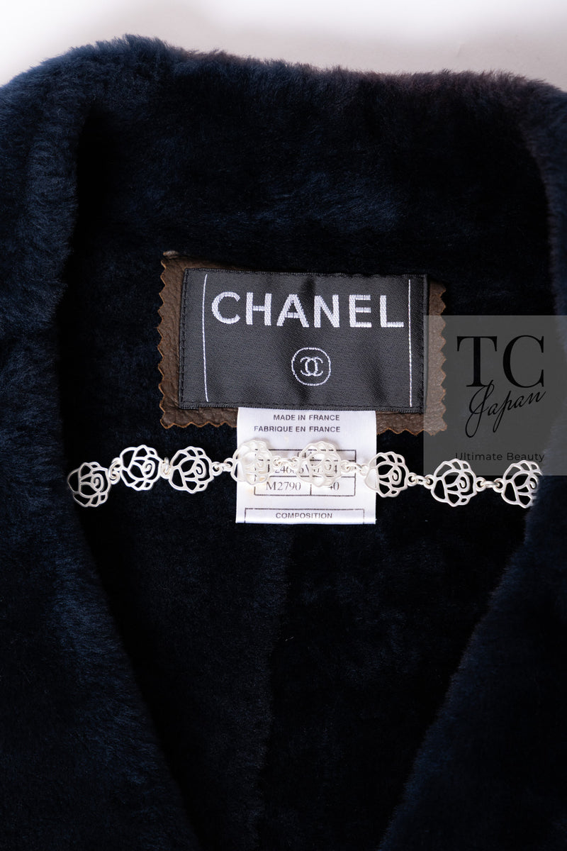 CHANEL 04A Brown Lambskin Leather Riders Zipper Jacket 40 シャネル ブラウン ラムスキン レザー ムートン ライダース ジッパー ジャケット 即発