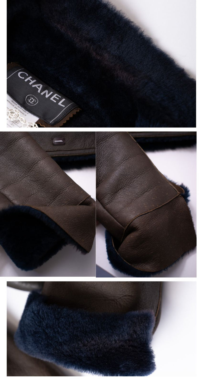 CHANEL 04A Brown Lambskin Leather Riders Zipper Jacket 40 シャネル ブラウン ラムスキン レザー ムートン ライダース ジッパー ジャケット 即発