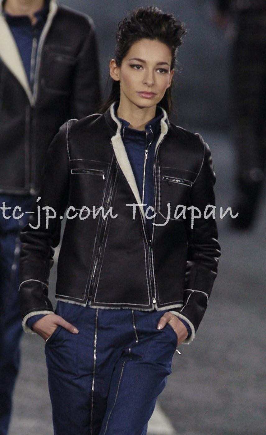 CHANEL 04A Brown Lambskin Leather Shearling Riders Zipper Jacket 38 シャネル ブラウン ラムスキン レザー ムートン ライダース ジッパー ジャケット 即発
