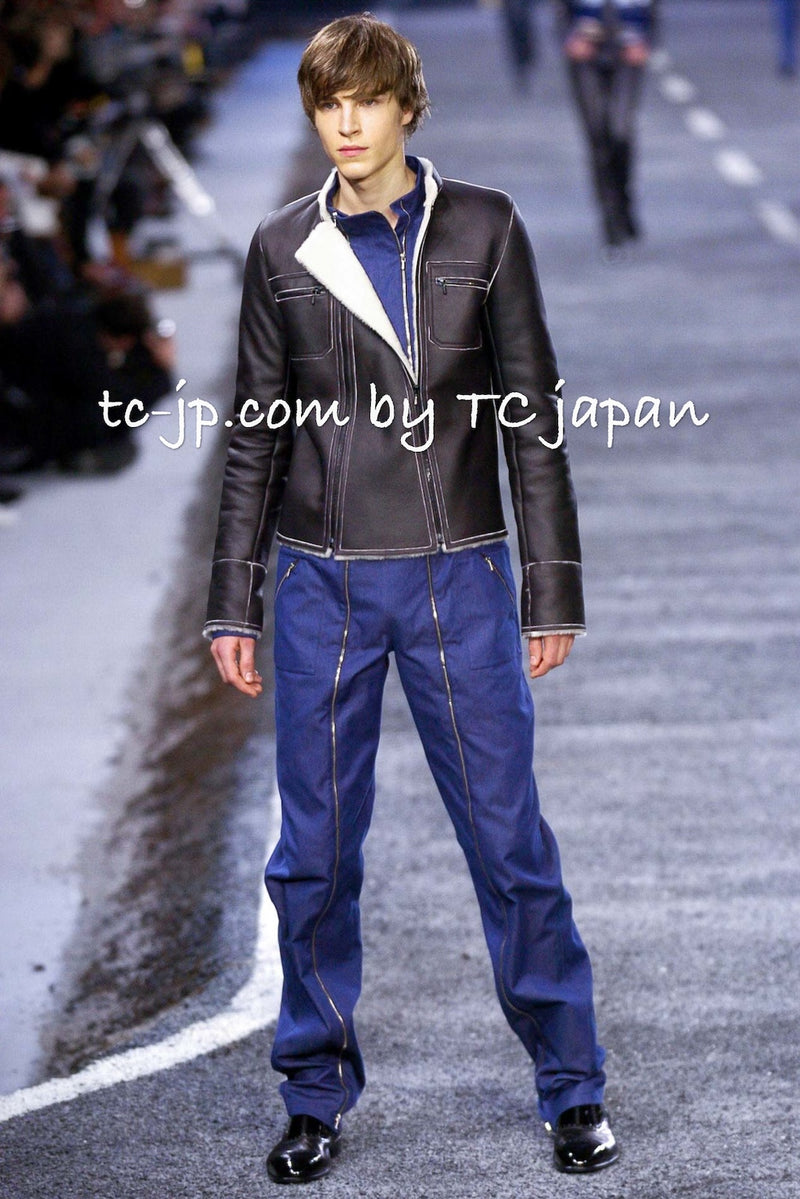 CHANEL 04A Brown Lambskin Leather Riders Zipper Jacket 40 シャネル ブラウン ラムスキン レザー ムートン ライダース ジッパー ジャケット 即発