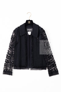 CHANEL 09C Black Jewel Embellished Mesh Lesage Tweed Cardigan Jacket 34 シャネル ブラック ジュエリー ビーズ メッシュレース カーディガン ジャケット 即発