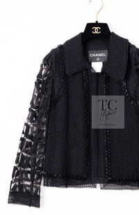 CHANEL 09C Black Jewel Embellished Mesh Lesage Tweed Cardigan Jacket 34 シャネル ブラック ジュエリー ビーズ メッシュレース カーディガン ジャケット 即発