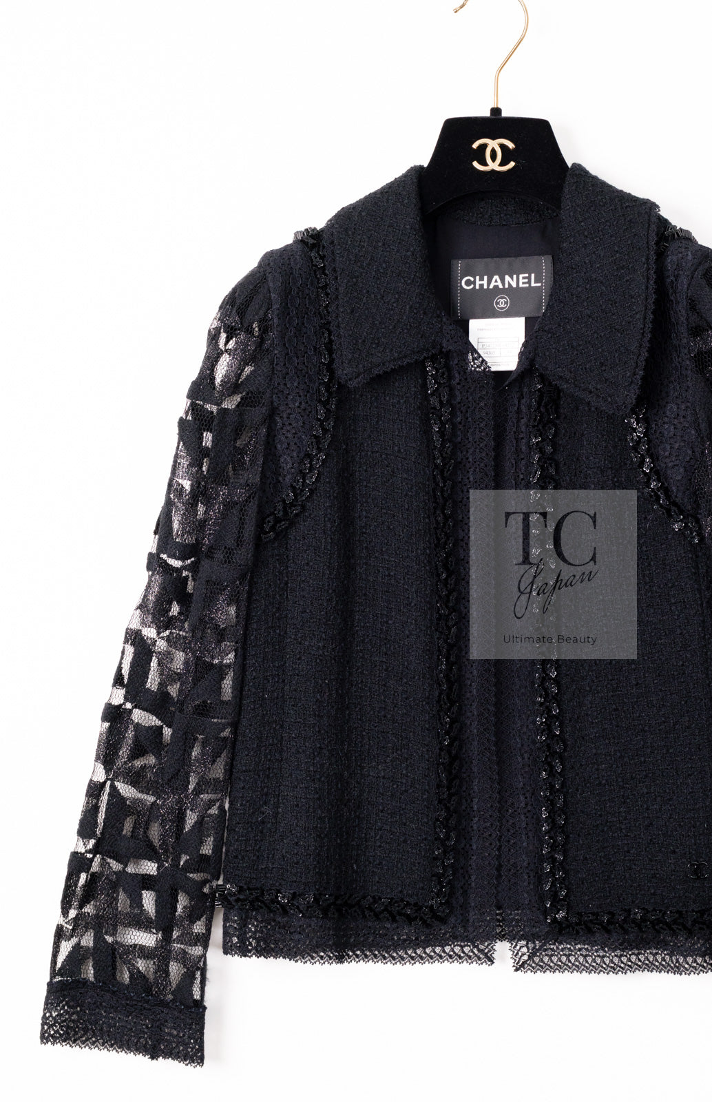 CHANEL 09C Black Jewel Embellished Mesh Lesage Tweed Cardigan Jacket 34 シャネル ブラック ジュエリー ビーズ メッシュレース カーディガン ジャケット 即発
