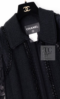 CHANEL 09C Black Jewel Embellished Mesh Lesage Tweed Cardigan Jacket 34 シャネル ブラック ジュエリー ビーズ メッシュレース カーディガン ジャケット 即発