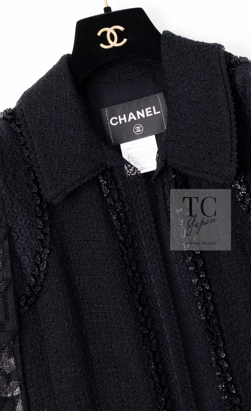 CHANEL 09C Black Jewel Embellished Mesh Lesage Tweed Cardigan Jacket 34 シャネル ブラック ジュエリー ビーズ メッシュレース カーディガン ジャケット 即発
