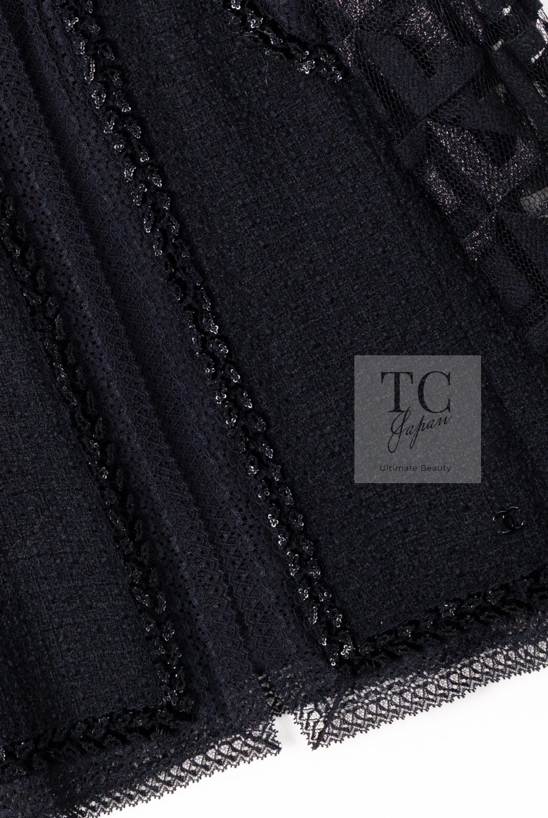 CHANEL 09C Black Jewel Embellished Mesh Lesage Tweed Cardigan Jacket 34 シャネル ブラック ジュエリー ビーズ メッシュレース カーディガン ジャケット 即発