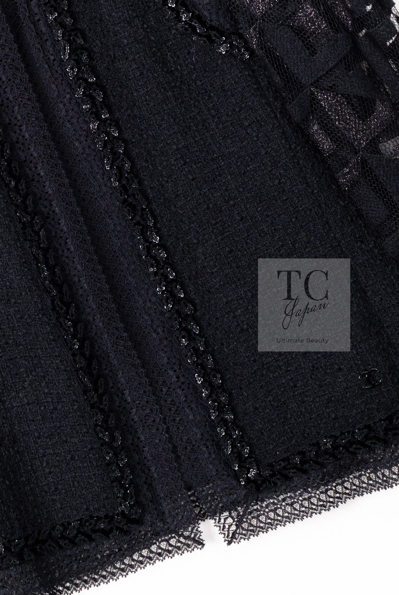 CHANEL 09C Black Jewel Embellished Mesh Lesage Tweed Cardigan Jacket 34 シャネル ブラック ジュエリー ビーズ メッシュレース カーディガン ジャケット 即発