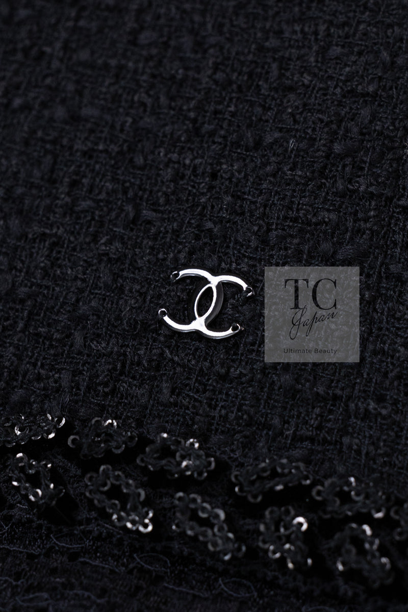CHANEL 09C Black Jewel Embellished Mesh Lesage Tweed Cardigan Jacket 34 シャネル ブラック ジュエリー ビーズ メッシュレース カーディガン ジャケット 即発