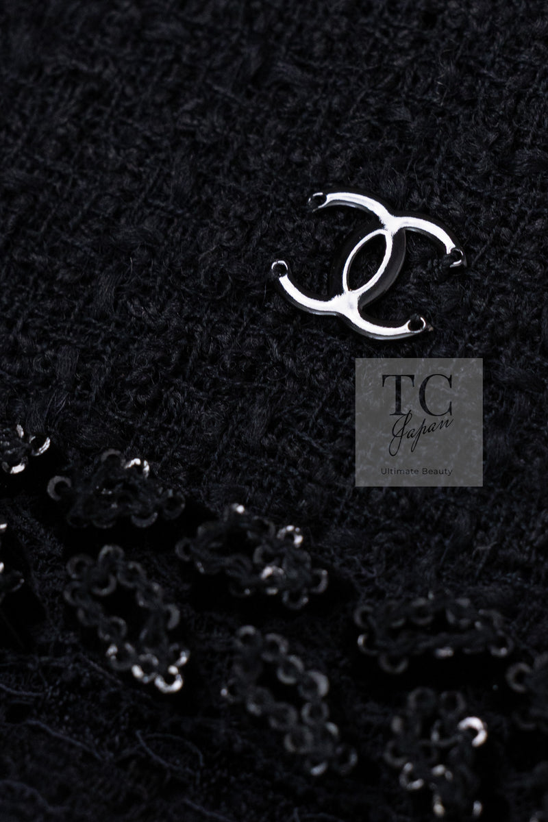 CHANEL 09C Black Jewel Embellished Mesh Lesage Tweed Cardigan Jacket 34 シャネル ブラック ジュエリー ビーズ メッシュレース カーディガン ジャケット 即発