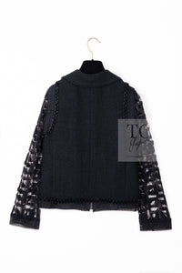 CHANEL 09C Black Jewel Embellished Mesh Lesage Tweed Cardigan Jacket 34 シャネル ブラック ジュエリー ビーズ メッシュレース カーディガン ジャケット 即発
