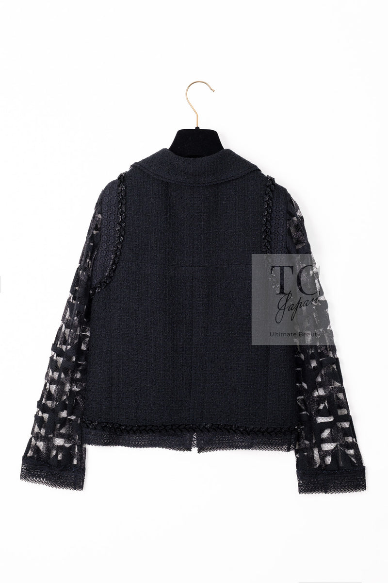 CHANEL 09C Black Jewel Embellished Mesh Lesage Tweed Cardigan Jacket 34 シャネル ブラック ジュエリー ビーズ メッシュレース カーディガン ジャケット 即発