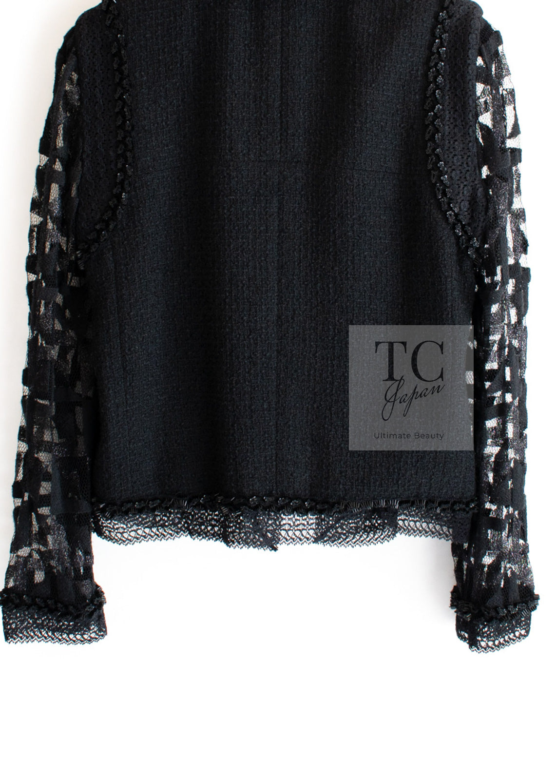 CHANEL 09C Black Jewel Embellished Mesh Lesage Tweed Cardigan Jacket 34 シャネル ブラック ジュエリー ビーズ メッシュレース カーディガン ジャケット 即発