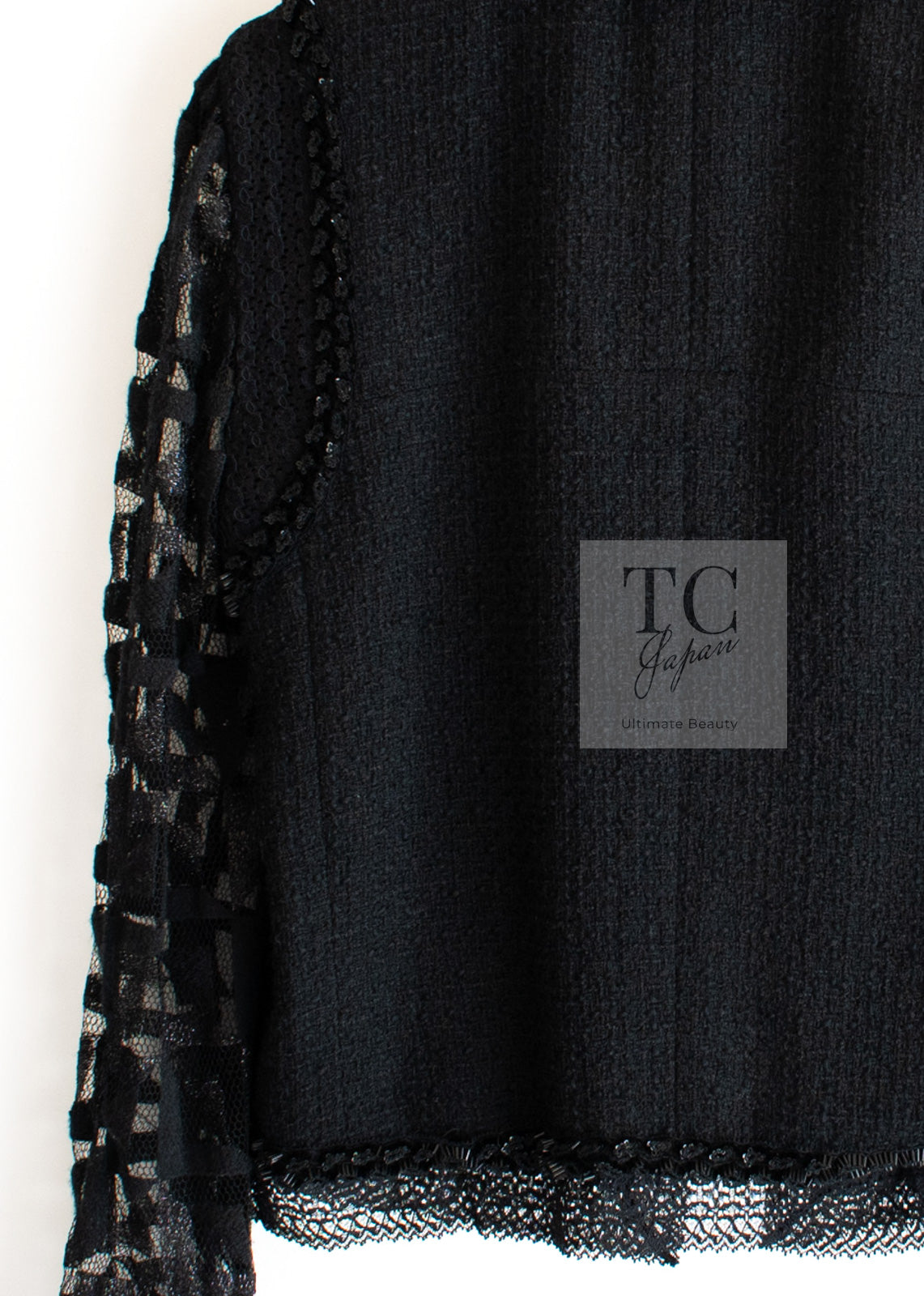 CHANEL 09C Black Jewel Embellished Mesh Lesage Tweed Cardigan Jacket 34 シャネル ブラック ジュエリー ビーズ メッシュレース カーディガン ジャケット 即発